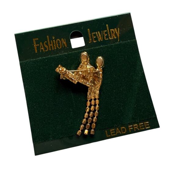 NWT 1" x 1.6" Mini Gold Plated with Rhinestone Dancing Duo Brooch / Pin - Picture 2 of 2